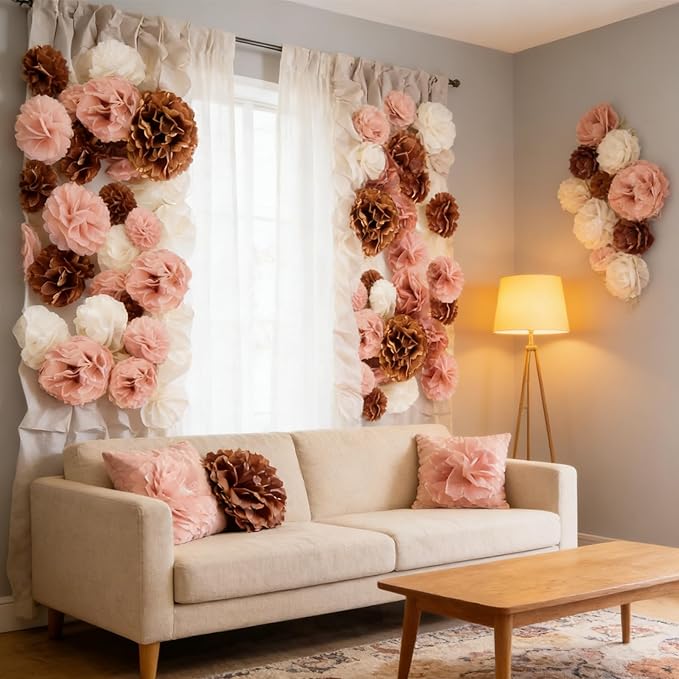 18 Packs Birthday Party Decorations Set- Blush Pink Tissue Paper Pom Poms Flower Wall Decorations for Women Girls Happy Birthday , Baby Shower, Bridal Shower, Wedding , Party Decoration (Blush Pink)