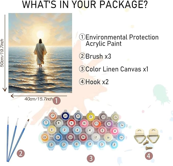 Jesus Paint by Numbers Kit for Adults,Christian Painting by Number Kits on Canvas with Brushes,DIY Oil Painting by Numbers for Home Wall Decor 16X20 Inch.