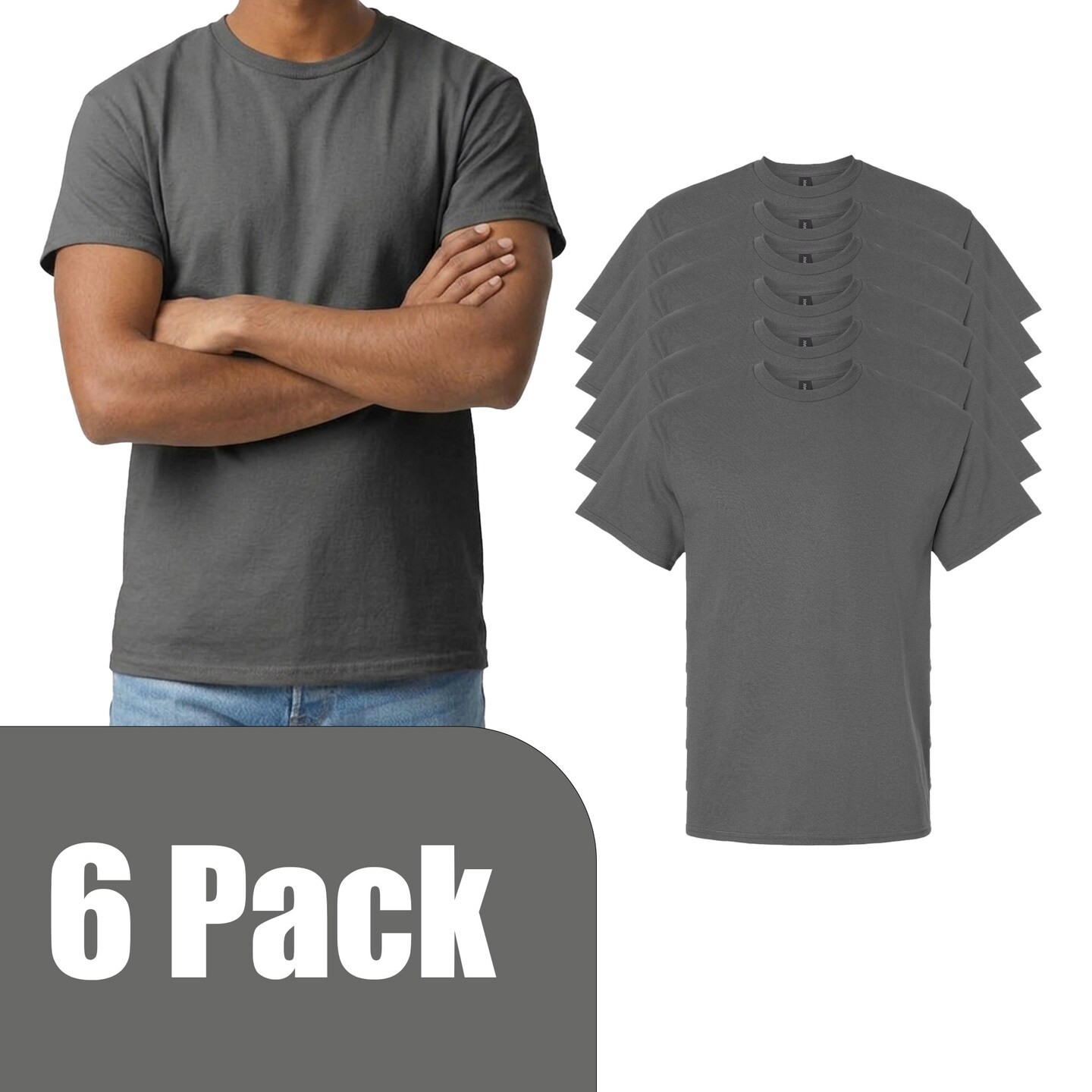 Gildan Unisex Ultra Cotton Short Sleeve T-Shirt, Charcoal Crewneck Tee Blanks for Crafting