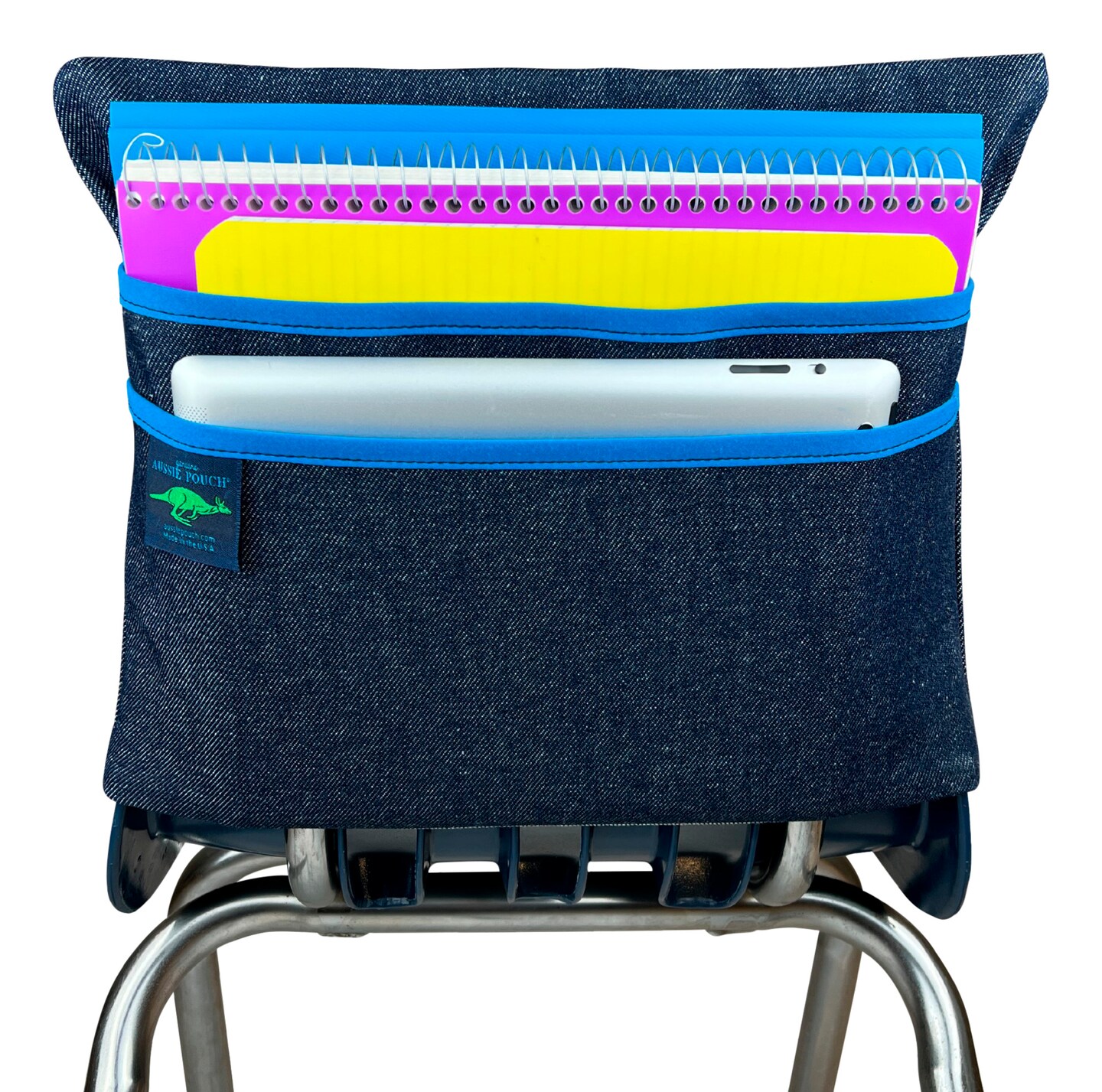 Aussie Pouch Chair Pocket with Double Pocket Design, Medium, 15 Inches, Blue Trim