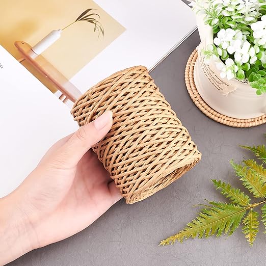 2mm 164ft Floral Iron Bind Stem Wire, Paper Wrapped Rattan Rope for Flower Bouquets, Wedding Gift Wrap, Basket Weaving, Vase & Christmas Decorations (Light Brown)