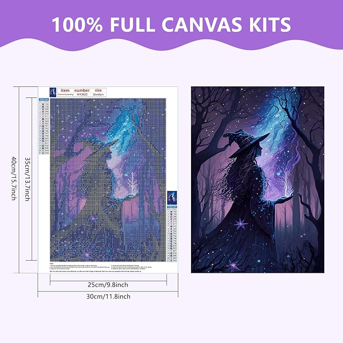 Diamond Painting Kits for Adults, Retro Witch 5D Diamond Art Kits, Halloween Witch Diamond Gem Painting Crafts Home Wall Decor 30x40cm