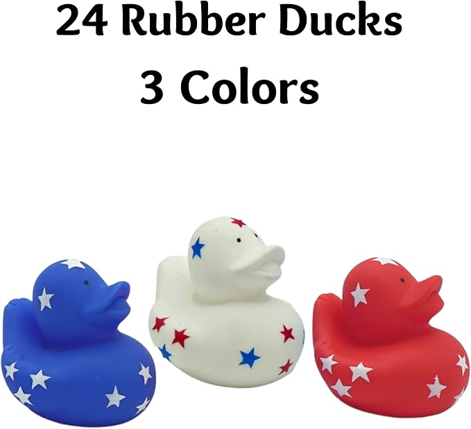 Patriotic Rubber Ducks (24 Pack) Bulk 2" - 4th of July Party Favors, Patriotic Party Supplies Gifts toys for Kids Adults Fourth of July, Jeep Ducking