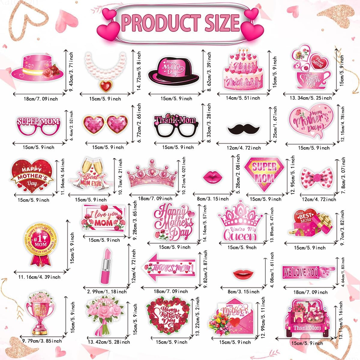 30Pcs Mother&#x27;s Day Photo Booth Props