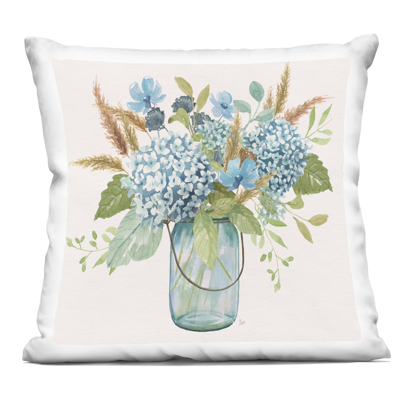 Stupell Industries Hydrangea in Mason Jar Decorative Printed Pillow design by Nan, 18 x 7 x 18