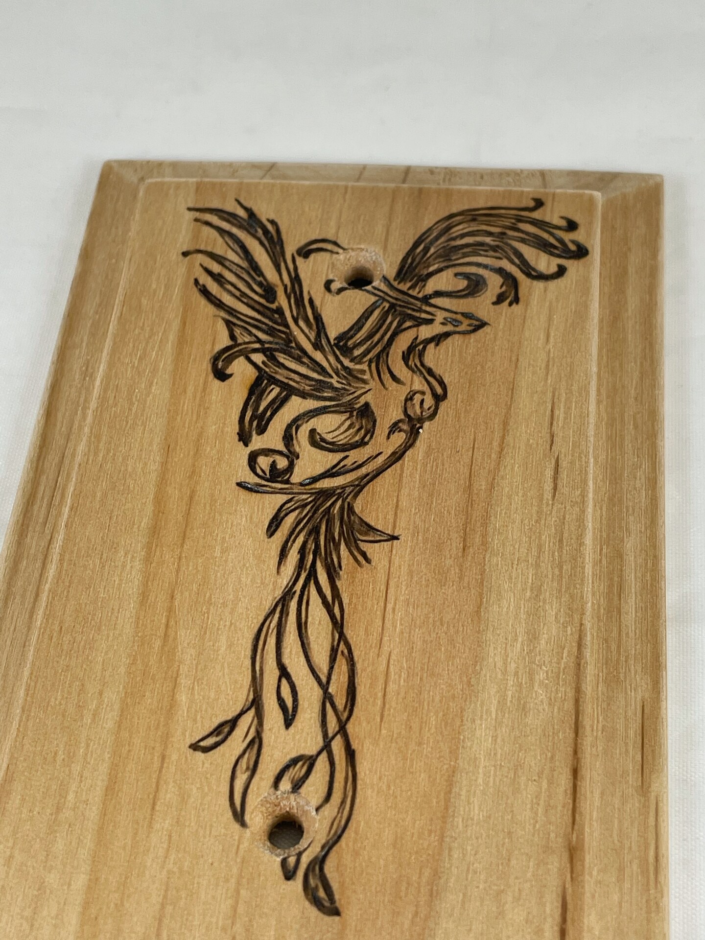 Phoenix Rising Wood Burned Blank Electrical Plate Cover, Wood