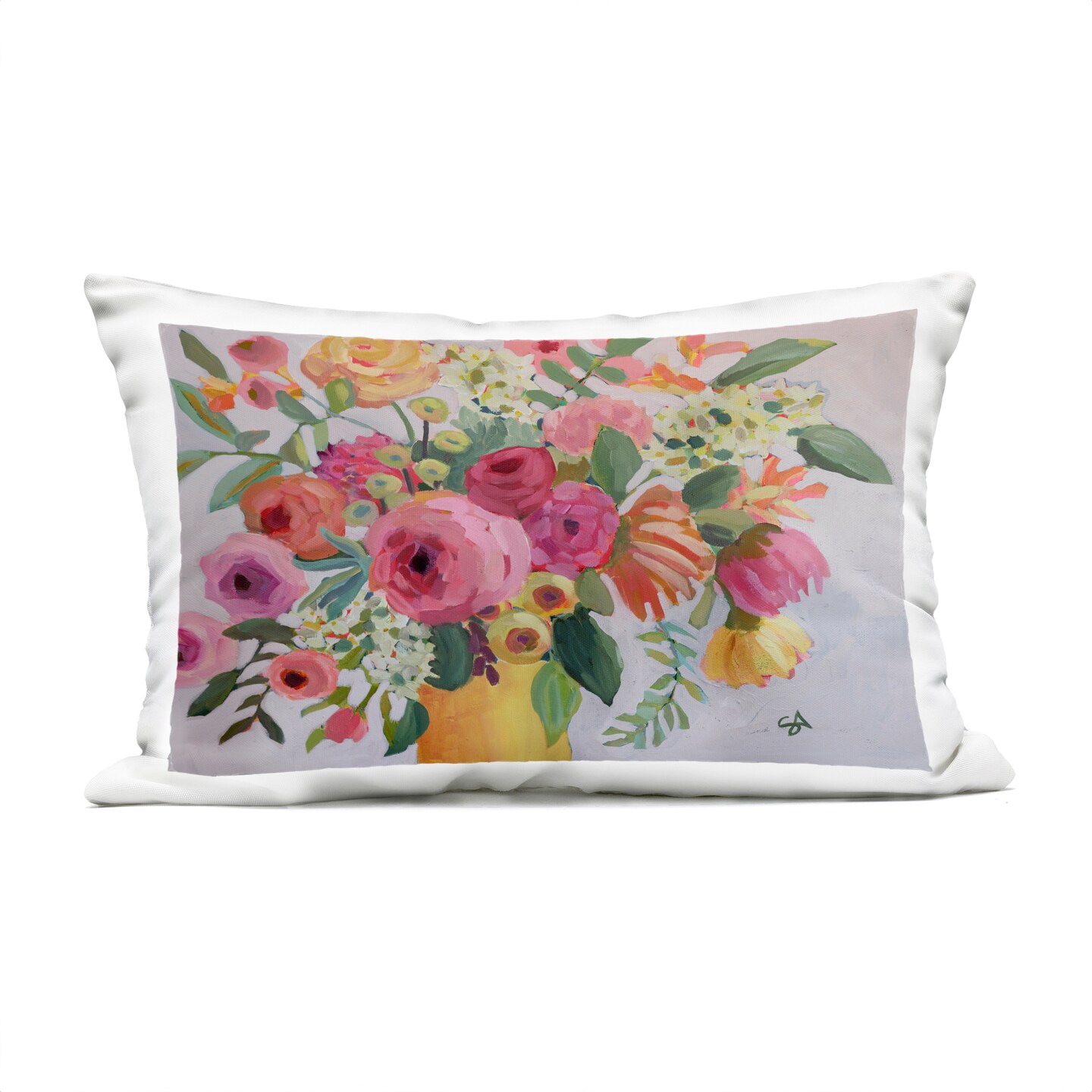 Stupell Industries Assorted Flowers in Pink & Yellow Outdoor Printed Pillow design by Suzanne Allard, 14 x 7 x 20