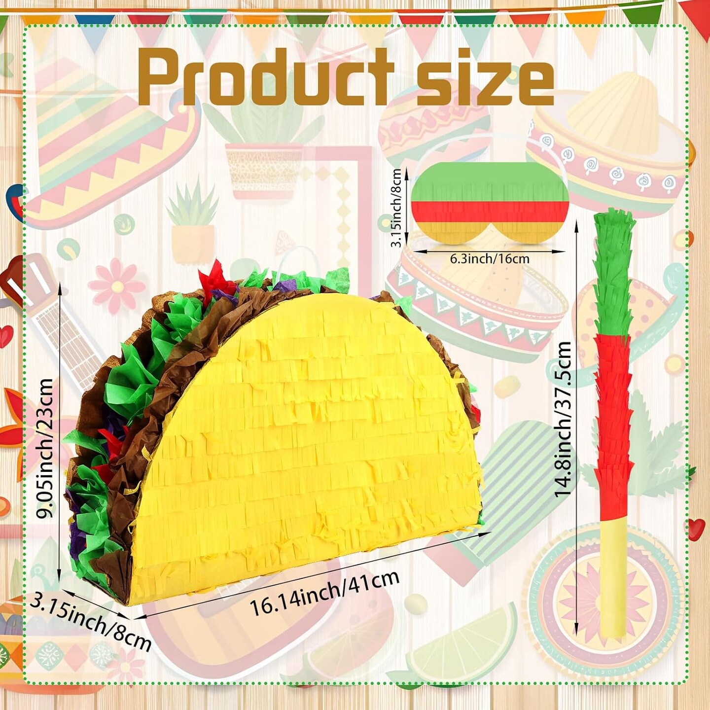 Taco Pinata Set Mexican Birthday Party Pinata with Stick & Blindfold for Kids Adults Cinco de Mayo Taco Decorations Mexican Party Games Fiesta Themed Birthday Party Supplies