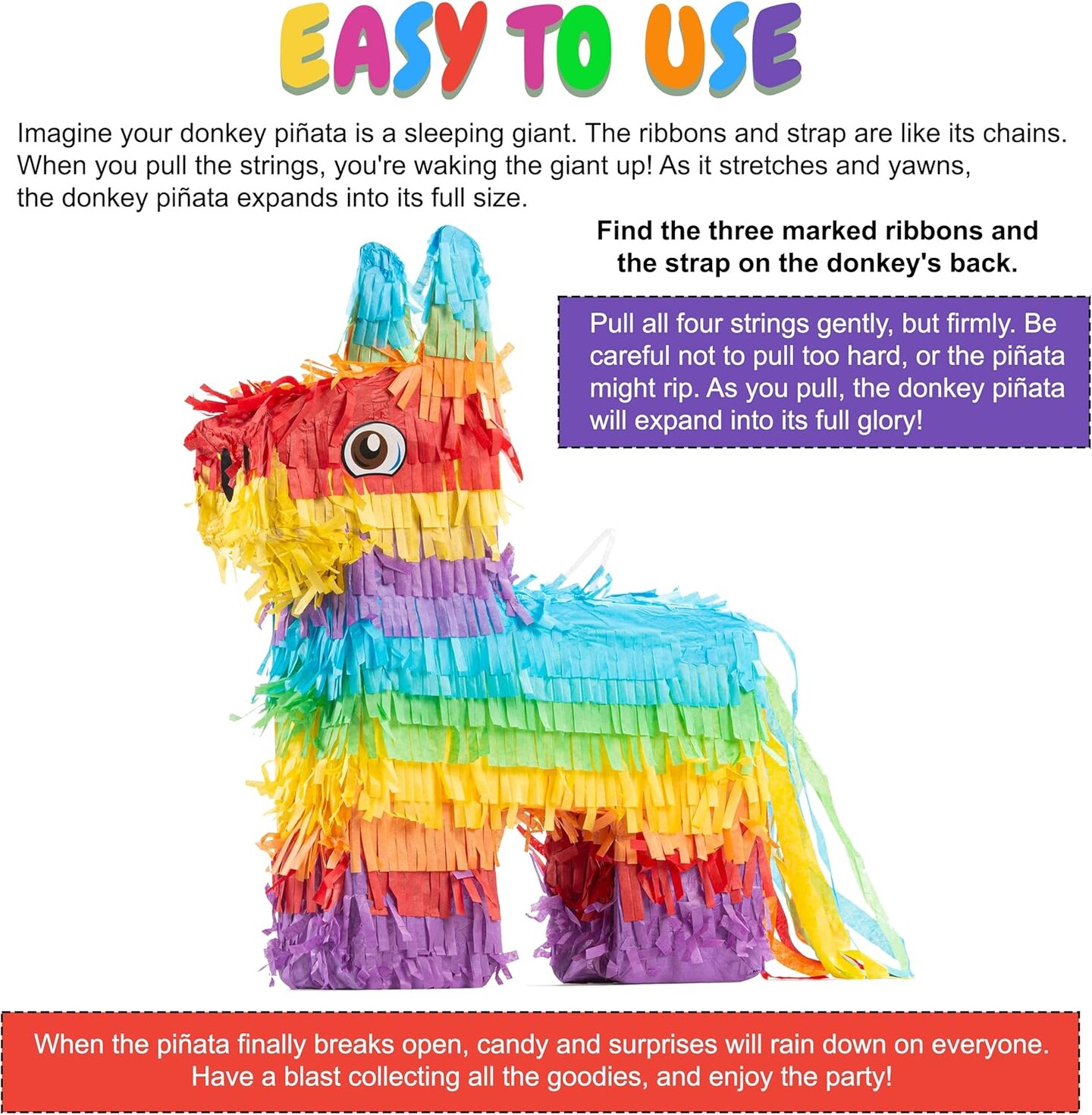 Donkey Pinyata Cinco de Mayo Small Pinata 16.5 inches Mexican Party Decoration for Birthdays, Fiestas and Kids Party Favors
