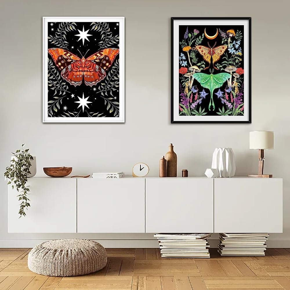 Diamond Painting for Adult Beginner, Butterfly Mushroom Diamond Art Kits,5D,Moon Diamond Dot Flower, Luna Moth DIY Small Diamond Painting Gem Art Craft Accessories for Home Wall Decor
