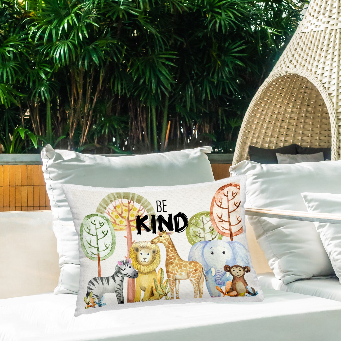 Stupell Industries Be Kind with Zoo Animals Outdoor Printed Pillow design by Kim Allen, 14 x 7 x 20