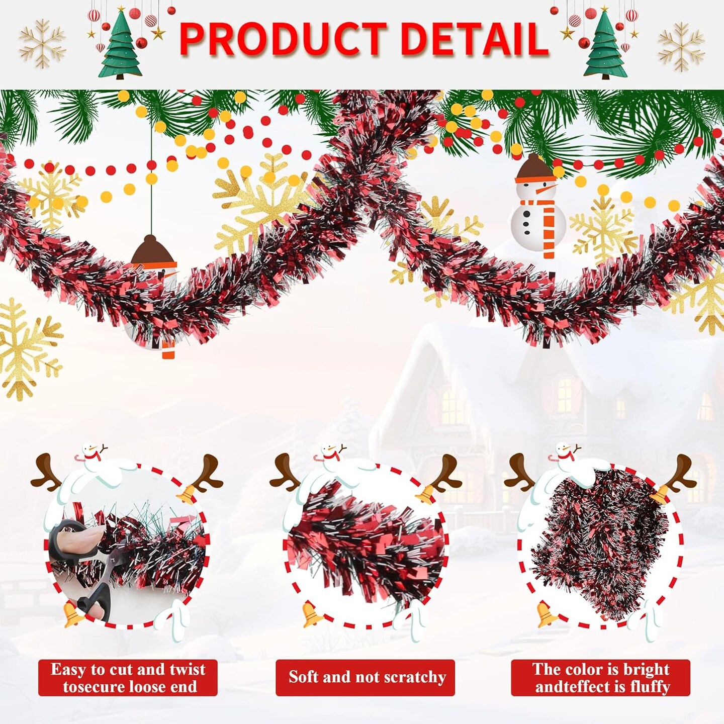 32.8 Ft Red Tinsel Garland for Party Decorations