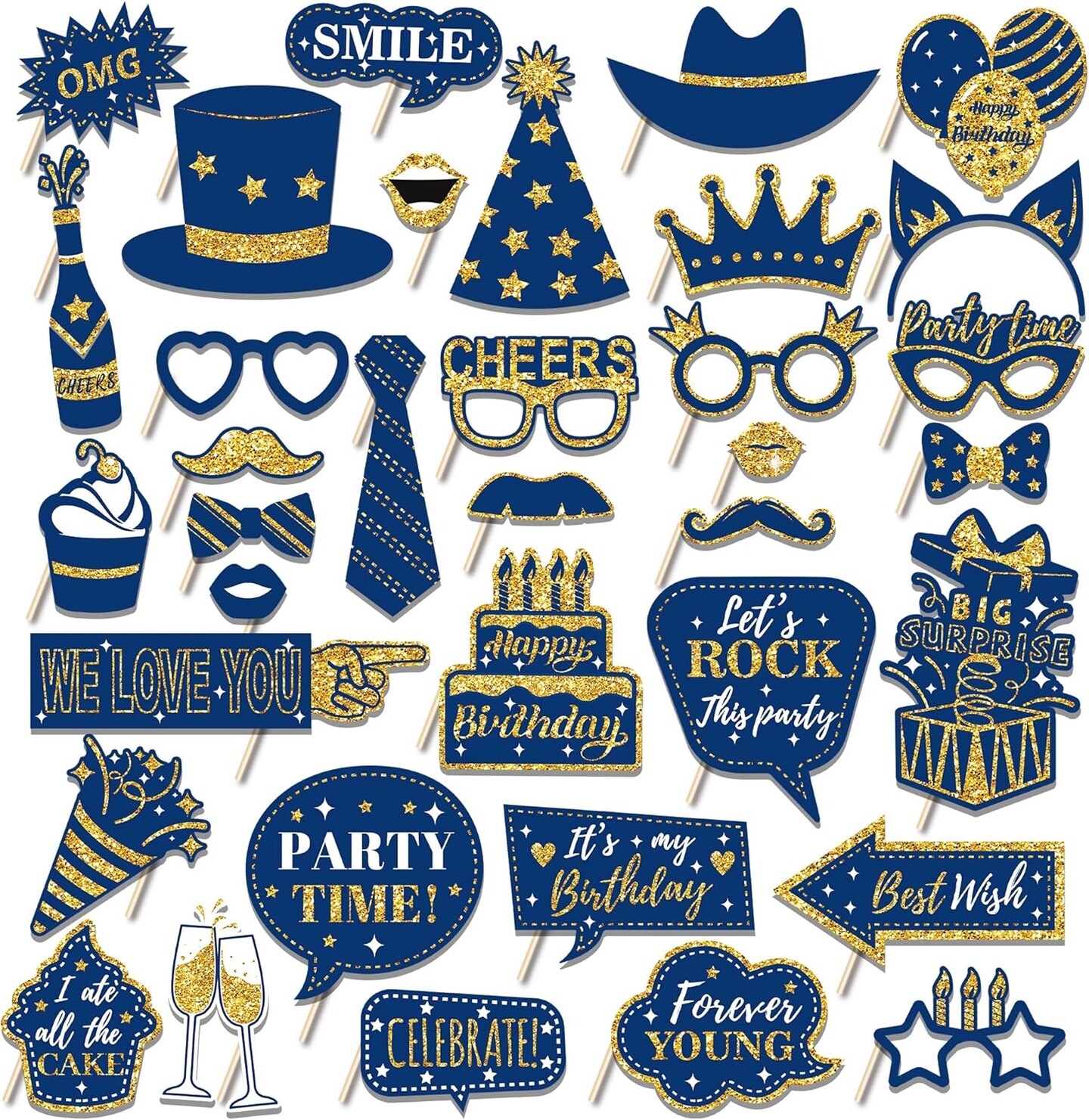 36 PCS Birthday Photo Booth Props Party Supplies