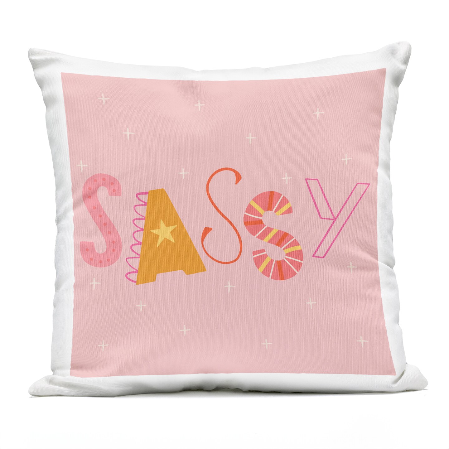 Stupell Industries Pink & Yellow Sassy Typography Outdoor Printed Pillow design by Sazerelli Designs, 18 x 7 x 18