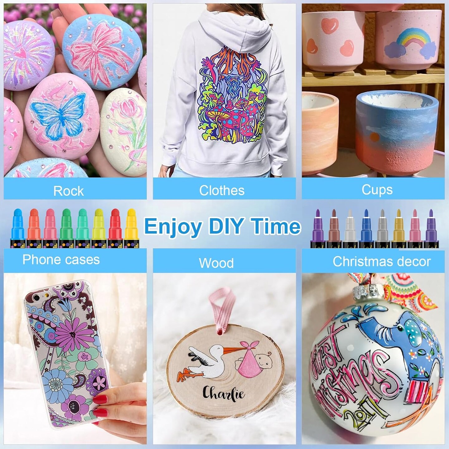 24 Colors Dual Tip Acrylic Paint Pens Markers, Premium Acrylic Paint Pens for Wood, Canvas, Stone, Rock Painting, Glass, Ceramic Surfaces, DIY Crafts Making Art Supplies