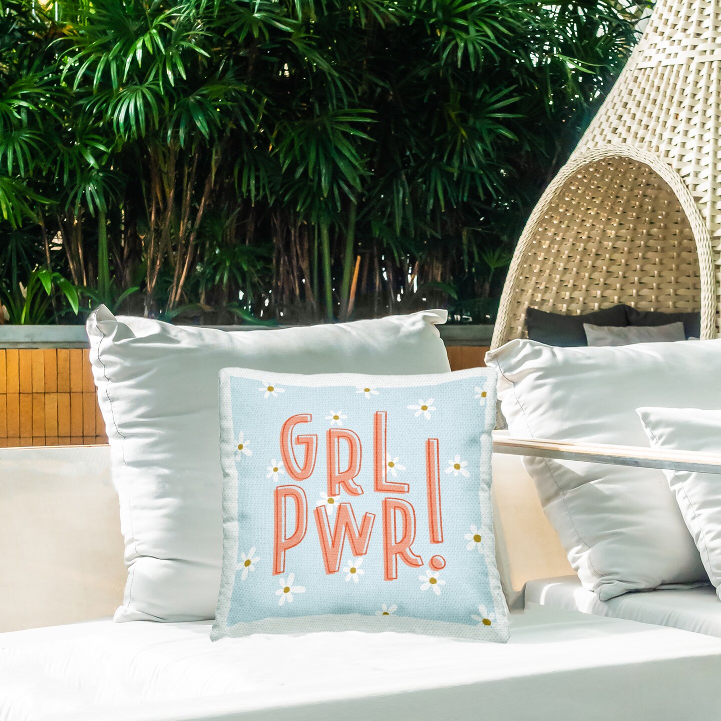 Stupell Industries Girl Power with Daisy Patterns Outdoor Printed Pillow design by Sarah Hickman, 18 x 7 x 18