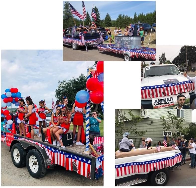 Pack of 6 - Each 15" x 10 Feet Long American Flag Tinsel Garland for 4th of July Decorations