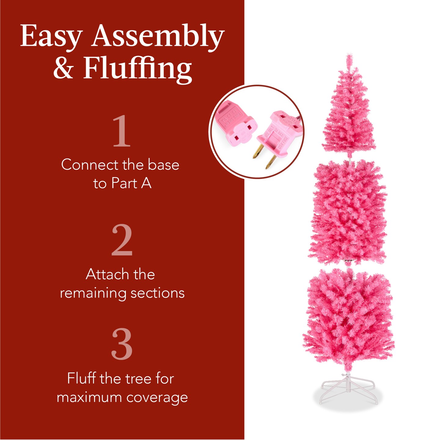 Best Choice Products Pre-Lit Pink Artificial Christmas Tree, Holiday Pencil Tree w/ Metal Stand