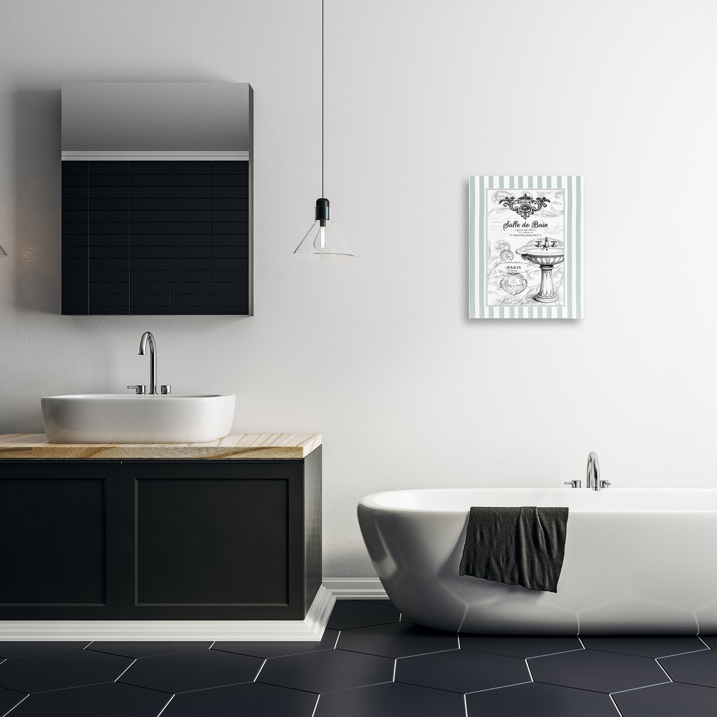 Stupell Industries French Bathroom Sink Stripes Canvas, design by Lettered and Lined