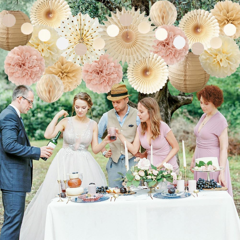 Champagne Gold Beige Boho Party Decorations(Beige, Champagne, Dusty Rose)