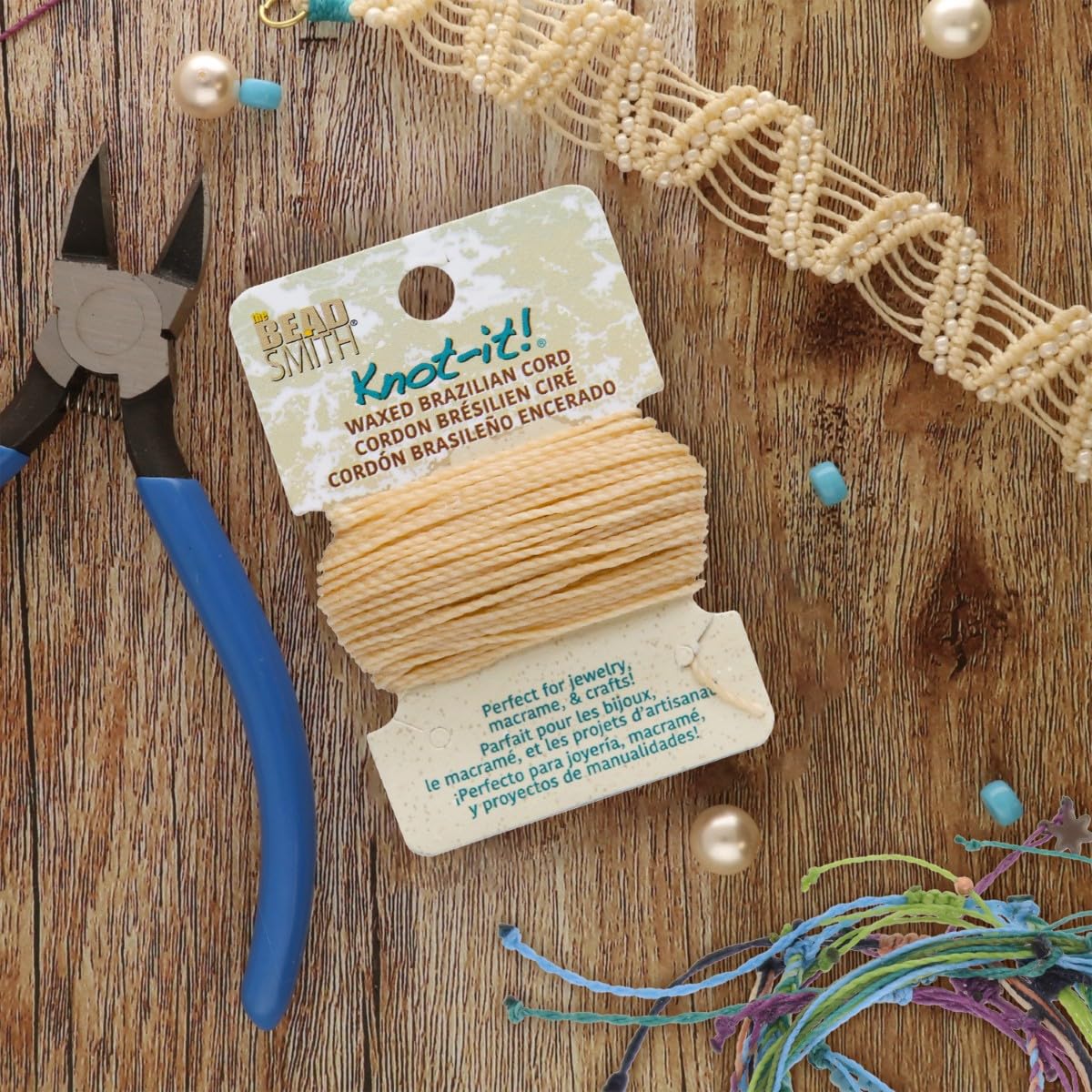 The Beadsmith Waxed Brazilian Cord, 0.7 mm Diameter, Light Wax, 15 Yards (13.7 m)