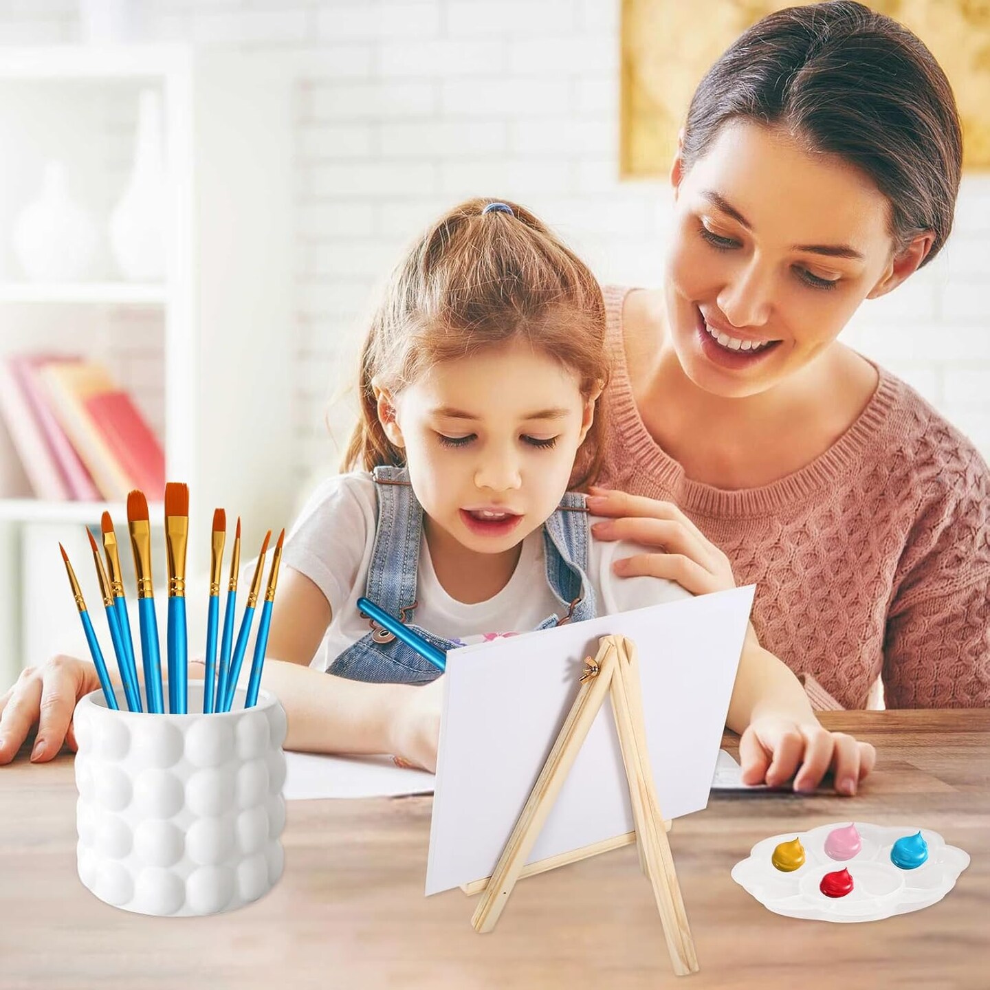20 Pack Mini Canvas and Easel Set(20 Pack 4x4 in Mini Canvases, with 10 Brushes &#x26; 5 Paint Tray)