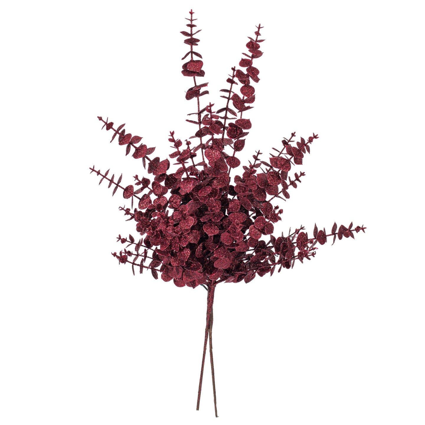 Vickerman 28" Burgundy Artificial Eucalyptus Glitter Spray 2 per bag.