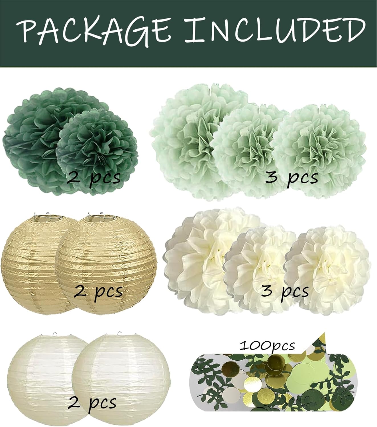 Mint Sage Green Party Decorations(Beige + Soft Dark Green)