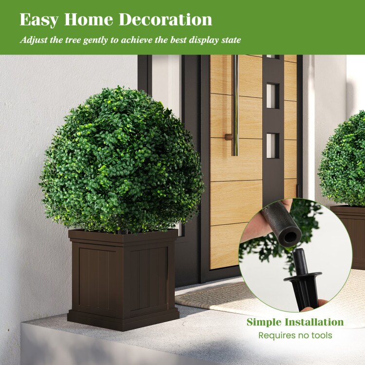 28" Faux Boxwood Topiary Ball Trees with Ground Spikes for Indoor Planters and Outdoor Garden Display