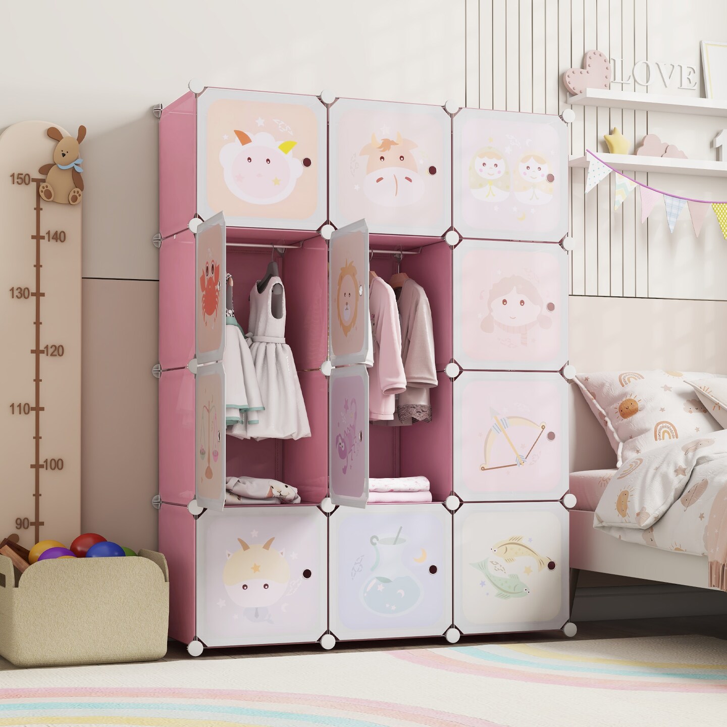 12-Cube Children&#x2019;s Wardrobe Closet with Doors and Hanging Space