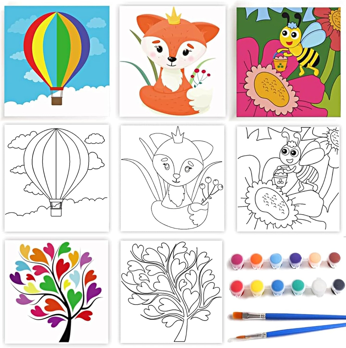 4 Pre-Stenciled Painting Canvas(Multi-colored)8 x 8 x 0.1 inches