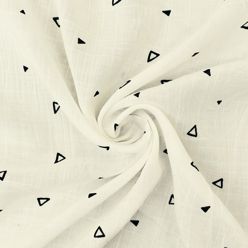 White-Black Rayon Triangle Semi-Sheer Printed Slub Woven Fabric By the Yard