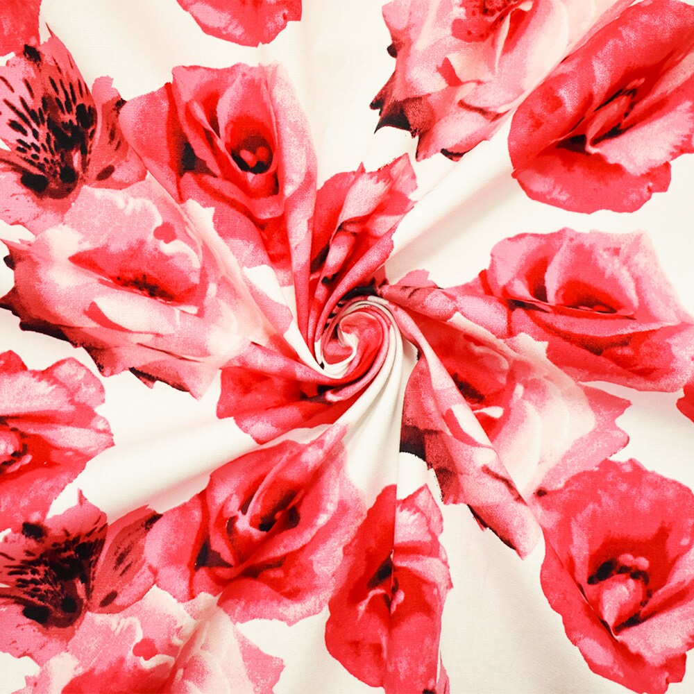 Pink-Off-White Cotton Stretch Spandex Floral Printed Poplin Woven Fabric By the Yard