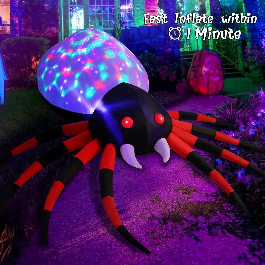 GOOSH 5 FT Width Halloween Inflatable Spider Decoration with Magic Light, Blow Up Yard Inflatable