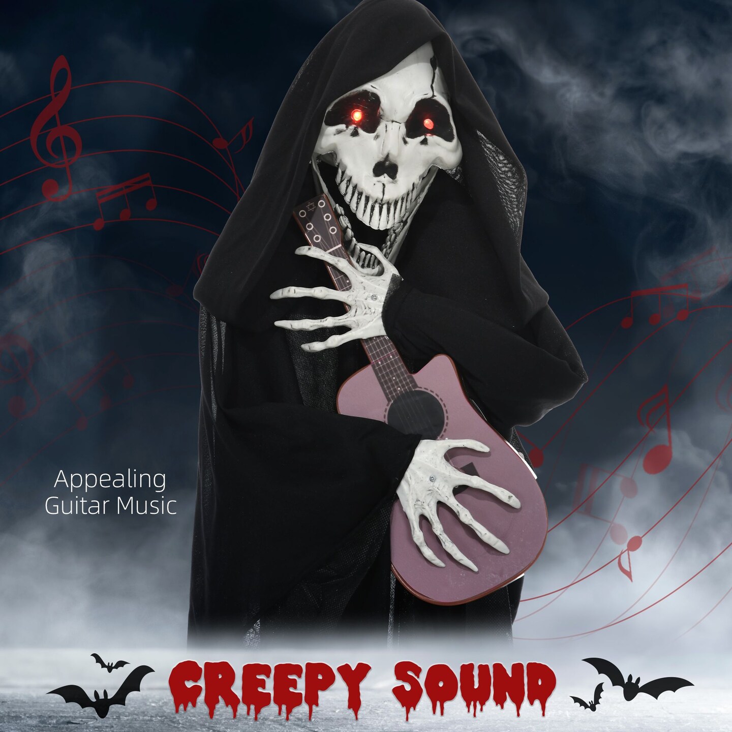 Guitar-Playing Grim Reaper Outdoor Halloween Decoration Animatronic