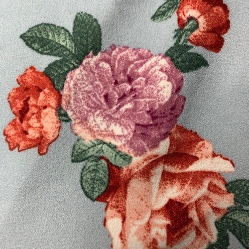 Cloud Blue/Lilac/Brick Floral Techno Crepe Knit Fabric By the Yard