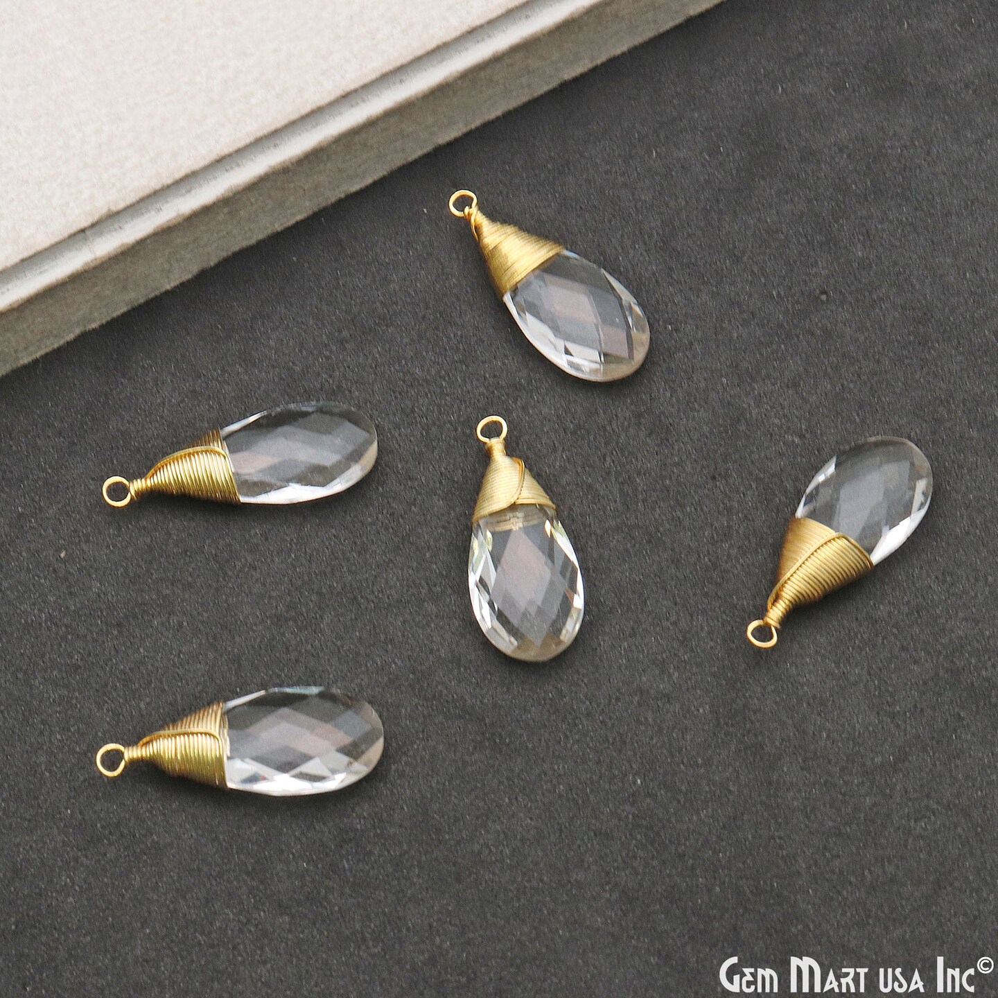 Pears Drop Pendant, Gold Wire Wrapped Single Bail 25x10mm, Gemstone Connector Bracelet Charm, GemMartUSA (50596)