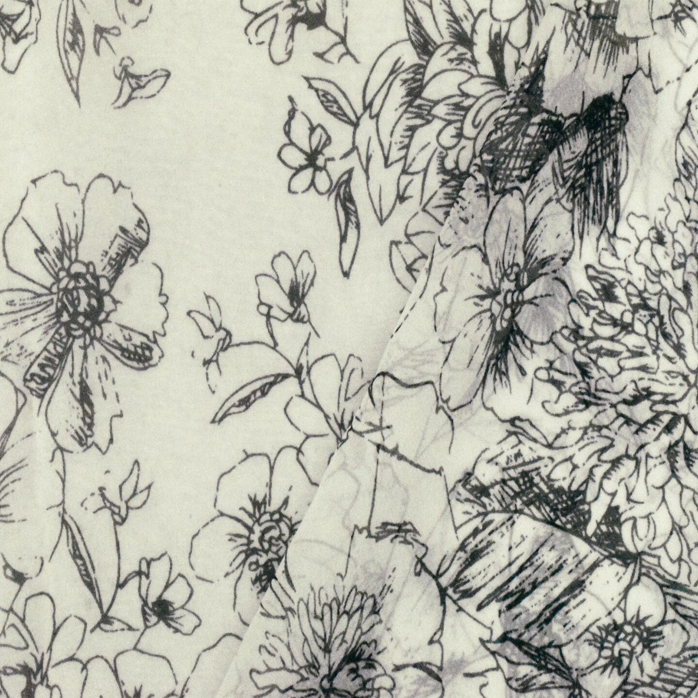 Black-Ivory Famous Designer Floral Printed Silk Chiffon Fabric By the Yard