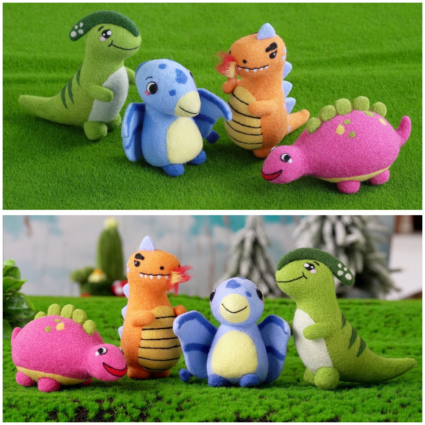 Dinosaurs Needle Felting Kit. Wizardi DIY Wool Craft Kit F07N8-Z-02