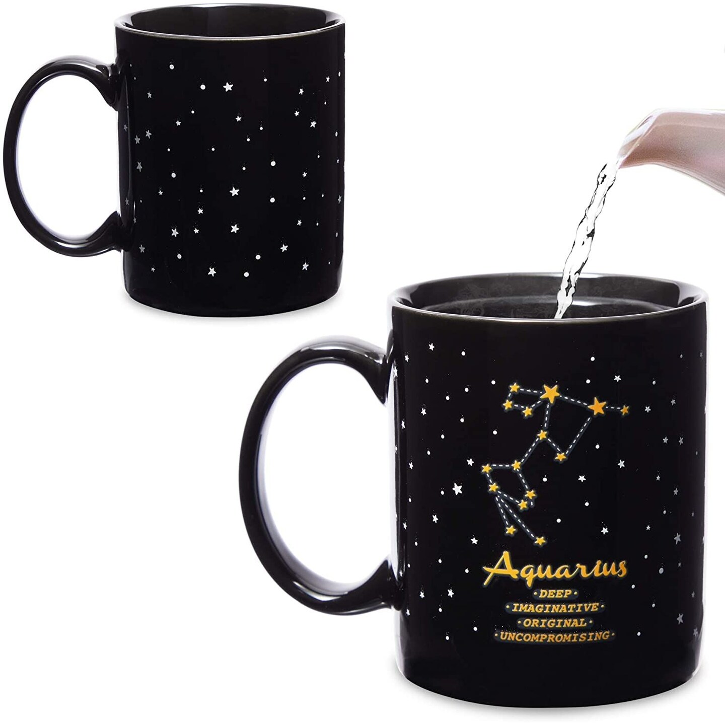 11-Ounce Color Changing Mug with Aquarius Zodiac Astrological Sign Design (Black)