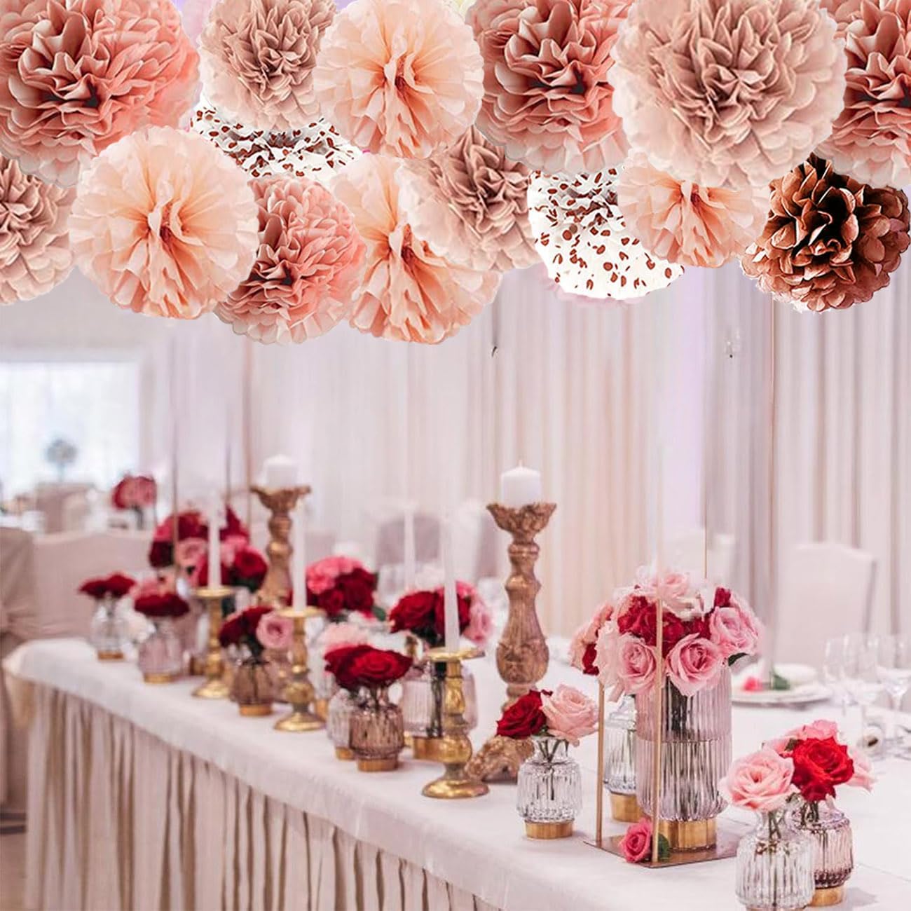 12Pcs Pompoms Flowers(Rose Gold)12.09 x 5.35 x 1.22 inches