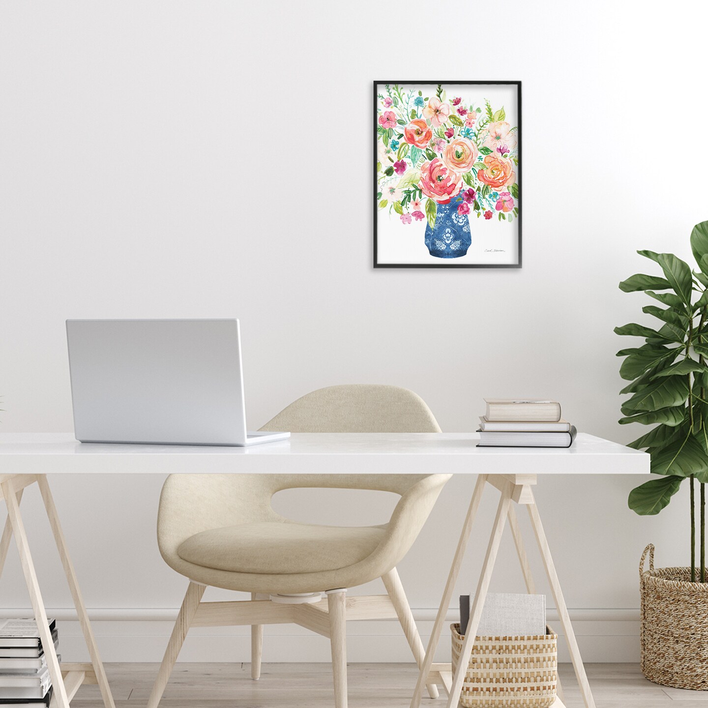 Stupell Industries Sunny Chinoiserie Pink Bouquet Framed Giclee, design by Carol Robinson