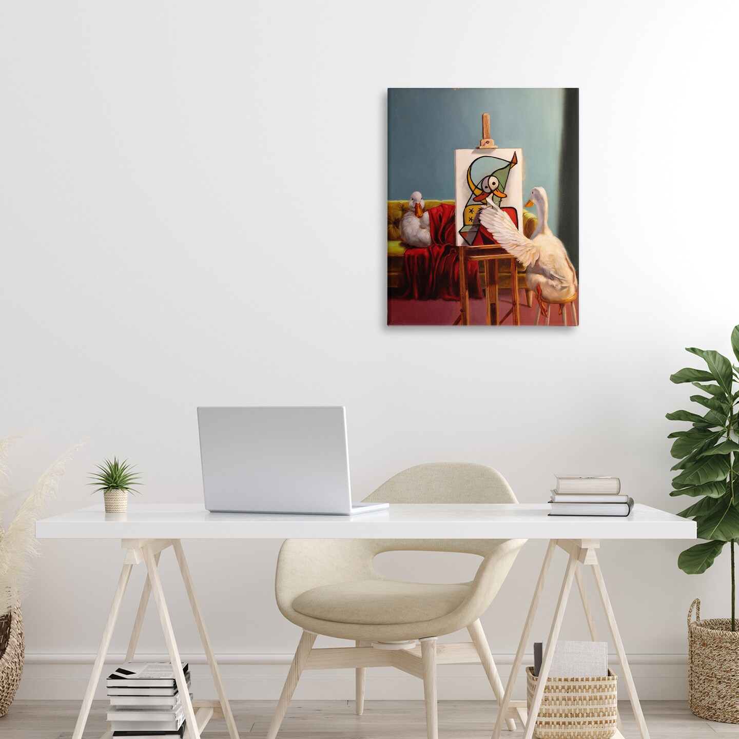 Stupell Industries Duckcasso Funny Painter Duck Canvas, design by Lucia Heffernan