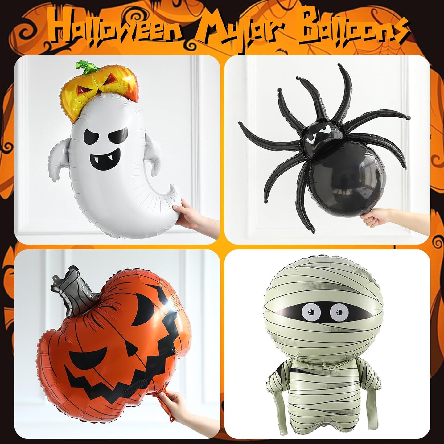 Pumpkin Boo Mummy Foil Balloons for Horror Halloween Party Decorations(Orange, Black, Purple, Green)