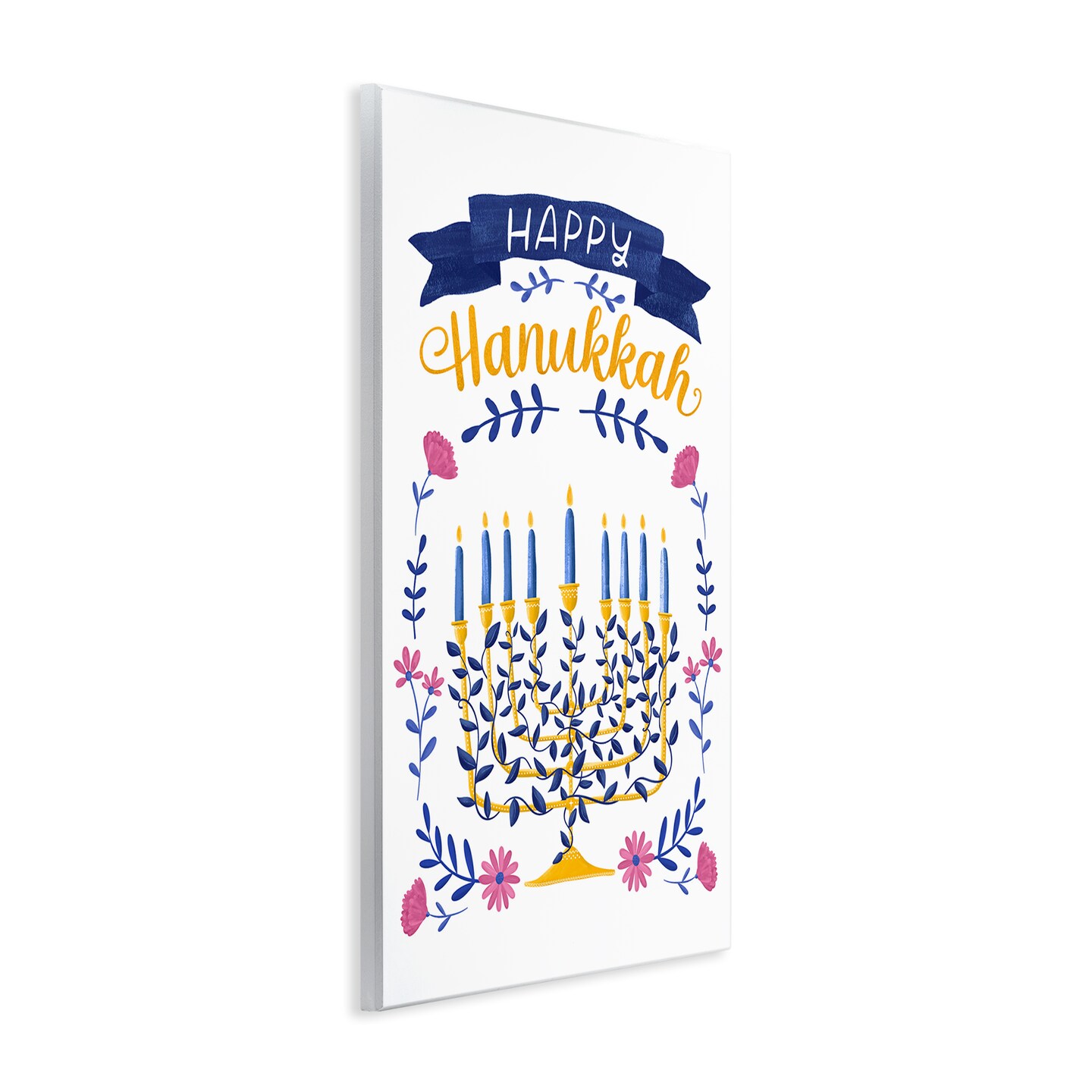 Stupell Industries Floral Menorah Happy Hanukkah Wall Plaque, design by JJ Design House LLC