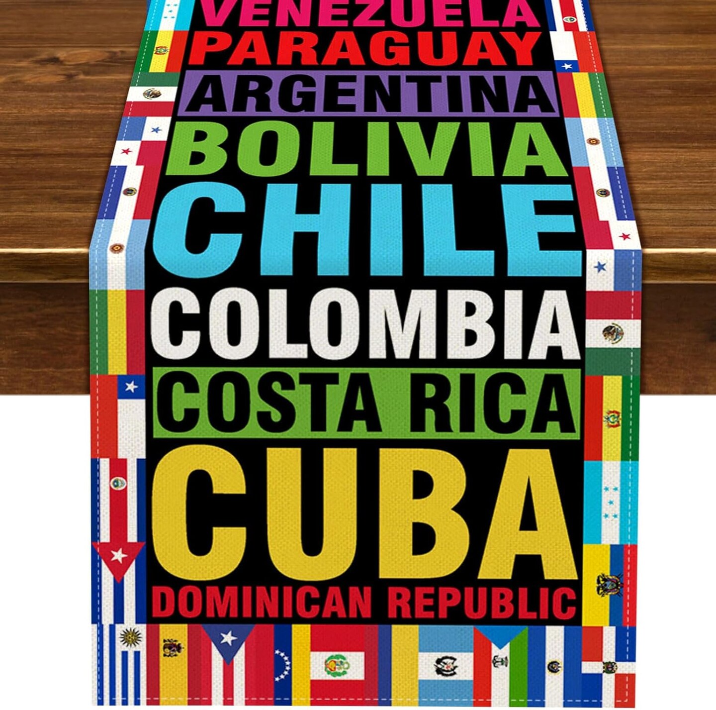 Hispanic Heritage Month Table Runner 21 Spanish Speaking Latino Countries Flags (13" x 72")(Multi-color)
