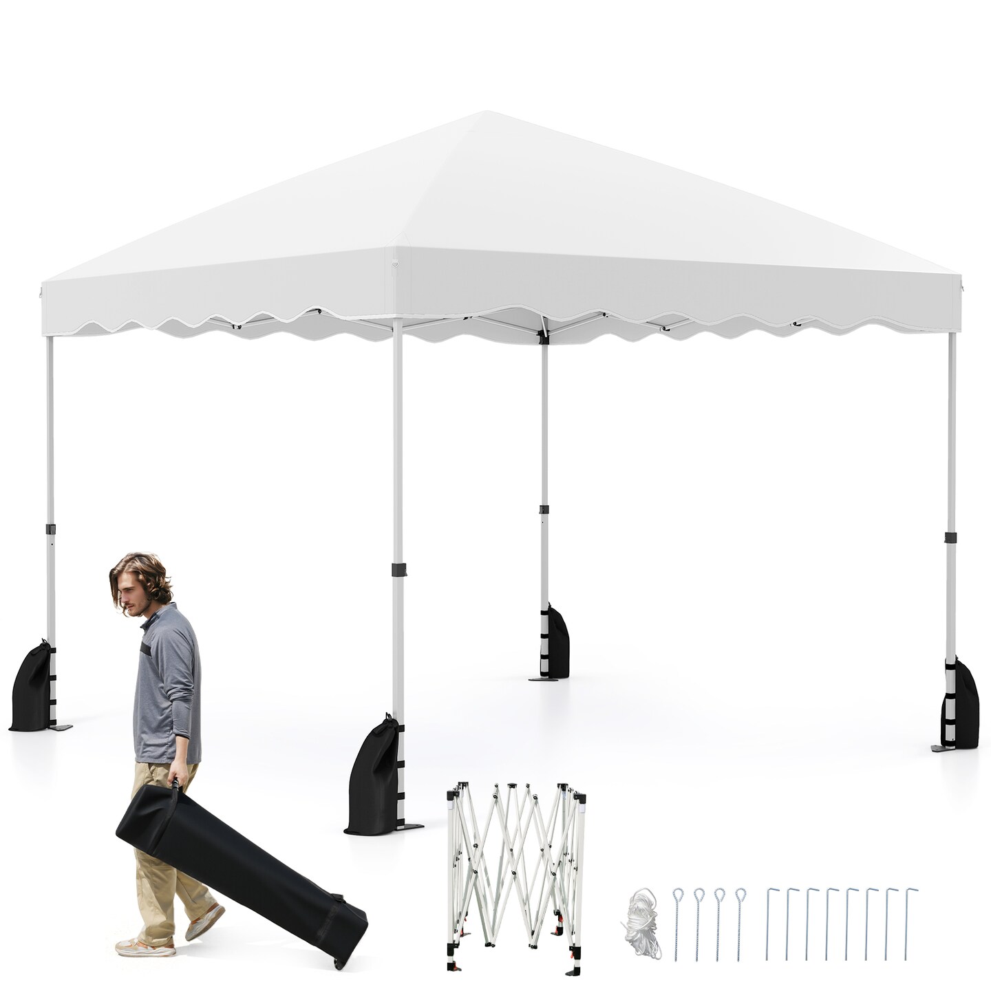 Pop Up Canopy Tent 10 x 10 ft Adjustable Height Wheeled Carry Bag