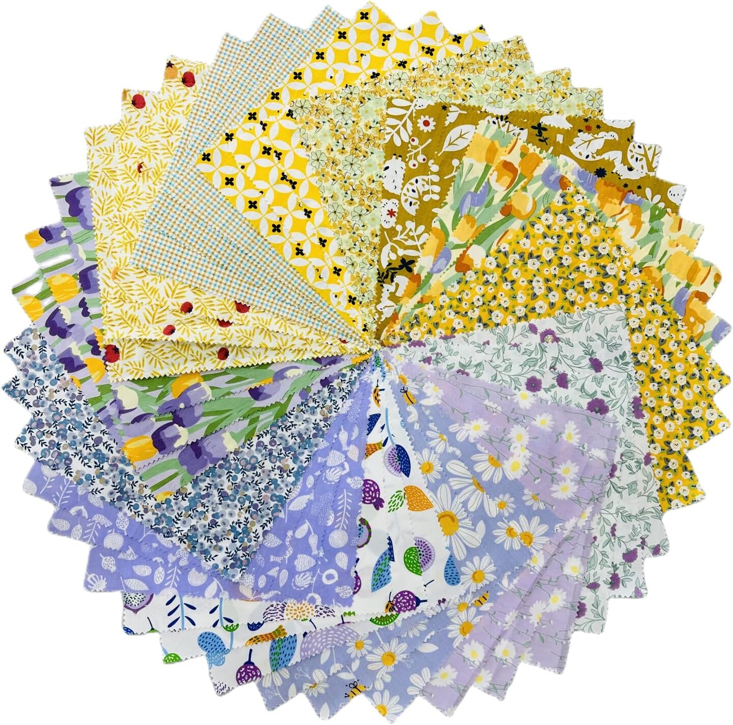 42Pcs Vintage Floral Precut Fabric Squares 10x10(Yellow Purple)
