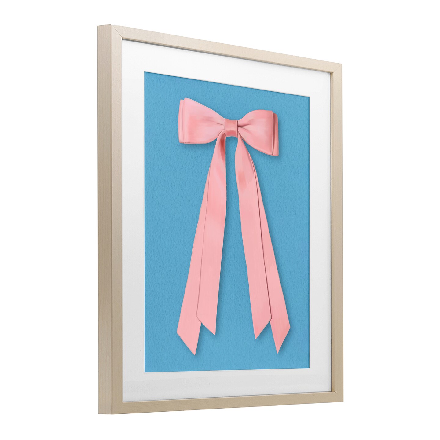 Stupell Industries Pink Satin Bow on Blue Framed Print Under Glass, design by Jilly Jack Designs