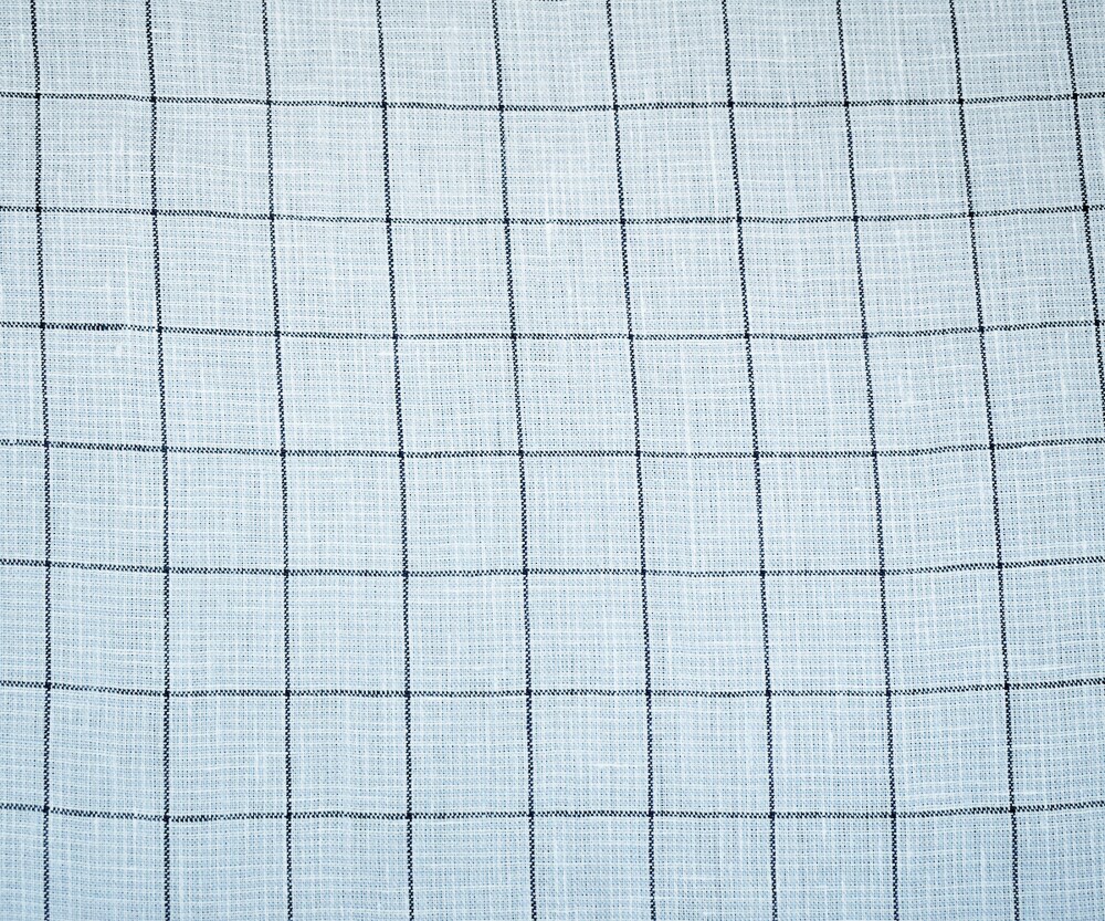Blue-Gray-White Spence Bryson Check Grid Irish Linen Woven Fabric By the Yard